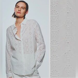 Zara White Eyelet Embroidery Blouse
